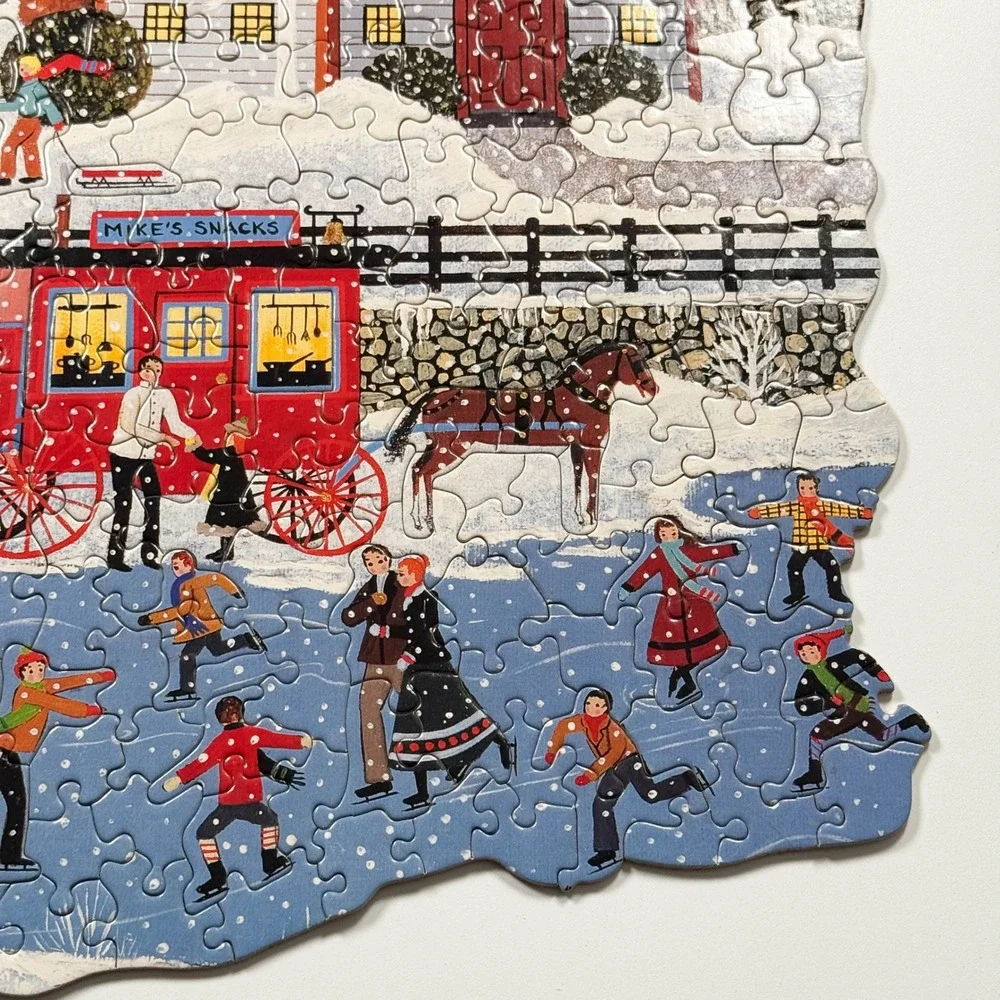 Ceaco 530 Piece Silhouette Corkboard Jigsaw Puzzle Winter Village Ice‎ Skaters